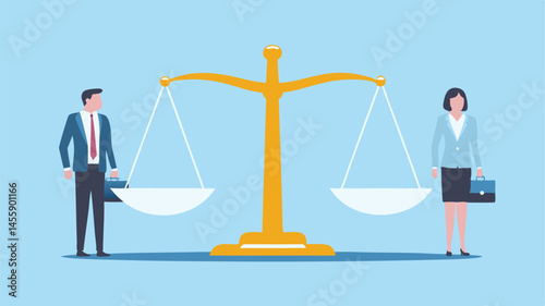 Gender equality Business professionals balancing scales signifying equal