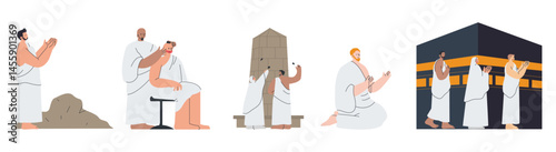 Set of Hajj Pilgrimage Concept Illustrations.