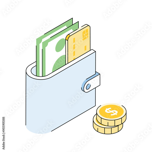 Ready to use isometric icon showing money wallet