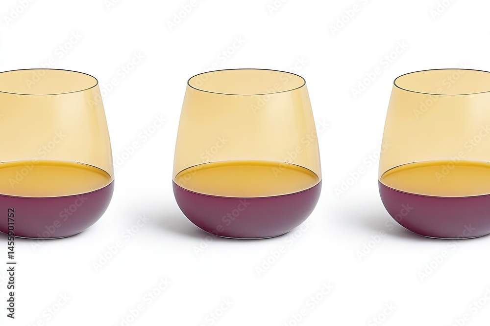 Three round glass tumblers, amber-colored at the top, and deep burgundy at the bottom, showcasing a liquid inside