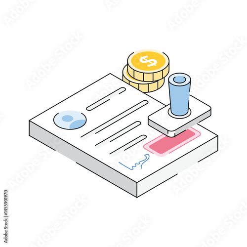 A handy isometric outline icon of loan acceptance