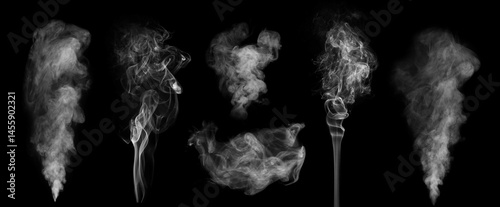 Fotografia Fog or smoke, steam collection isolated on black background