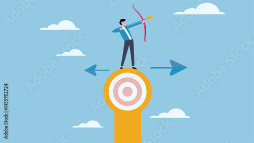 Focused Archer Aims True Achieving Goals Decision Making Target Illustration