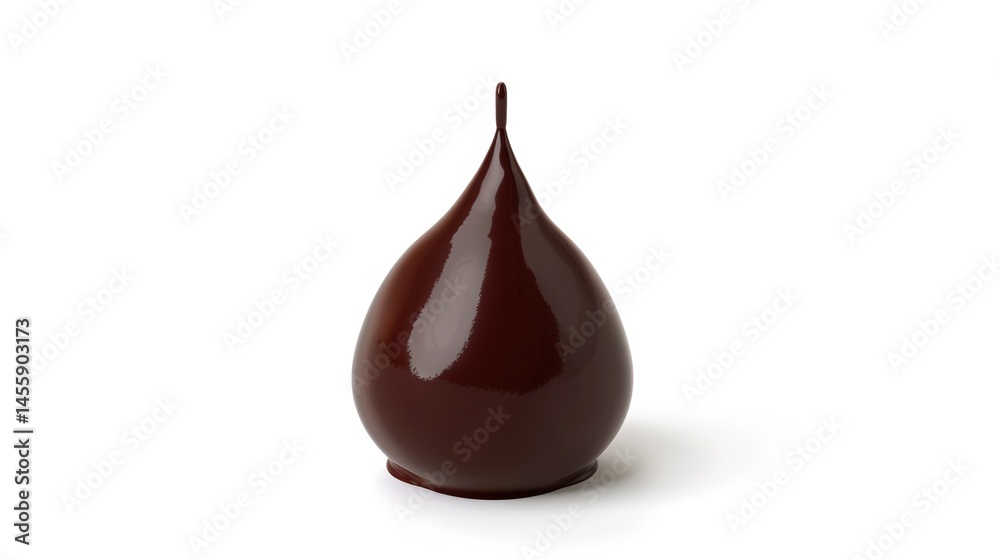 Obraz premium A single drop of rich, melted chocolate stands out prominently on a clean white background, showcasing a visually appealing and simple composition created through Generative Ai. 
