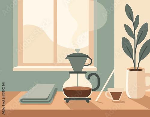 coffee break illustration with cream color palette
