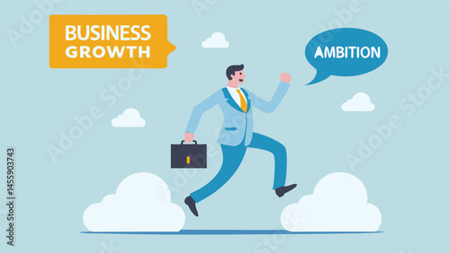Ambitious businessman leaps towards business growth achieving success with