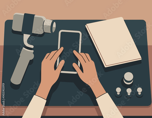 hands using smartphone with medical equipment on table