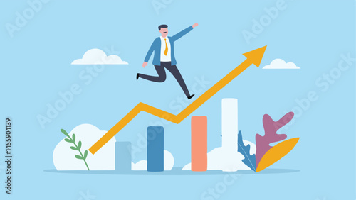 Businessman leaping towards growth upward trend success achieving goals