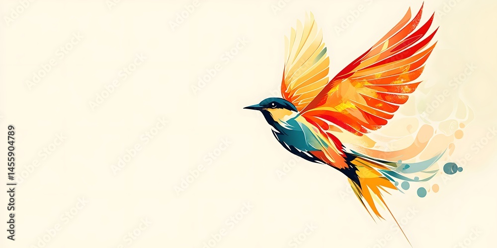 Obraz premium Vibrant Flight An artistic rendition of a bird with colors of blue, yellow, and red takes flight