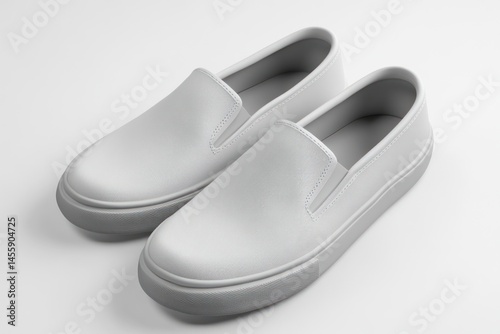 Minimalist slip-on shoes in light gray, photorealistic