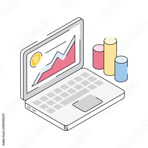 Bitcoin trading isometric icon is ready for premium use