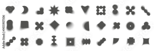 Halftone effect Y2K brutal shapes set. Collection of black dotted geometric elements