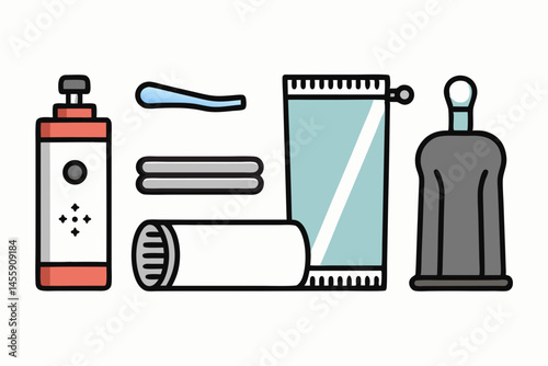Toothbrush Soap Towel and Toothpaste Icons