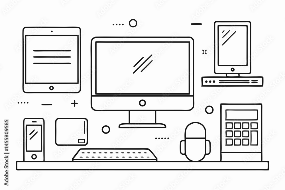Laptop and Mouse Line Art Icon Laptop and Mouse Line Art Icon