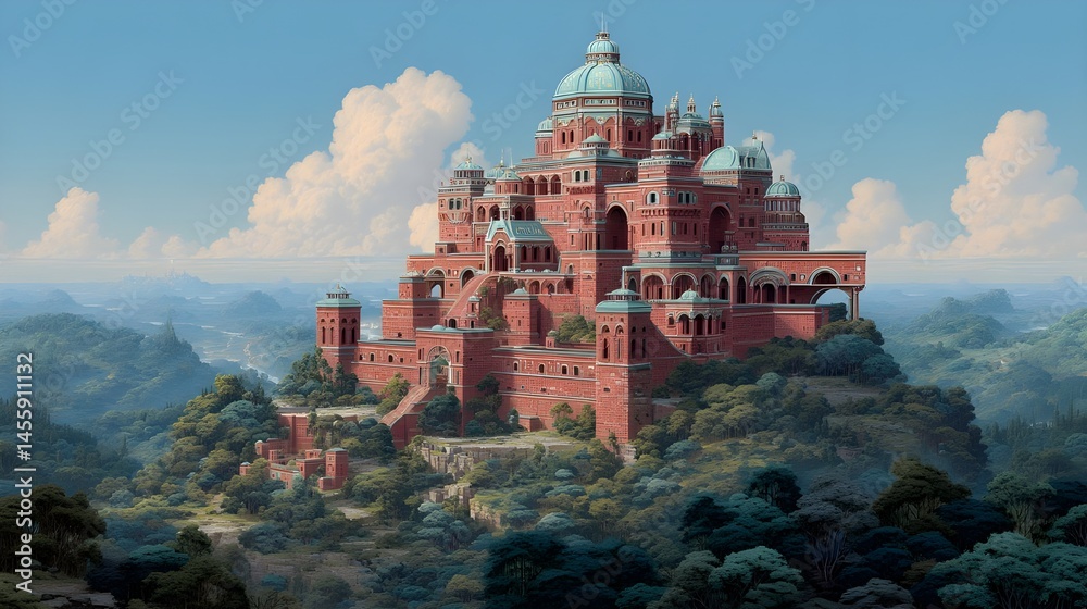 Obraz premium Tour the Castle of Jewels where opulent gemstone‑encrusted towers gleam under radiant celestial light beams