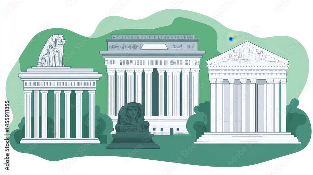 Obraz premium Architectural heritage icon collection vector graphic minimal design historical places of interest building illustration art