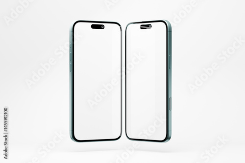 Two smartphone mockups with blank white screens