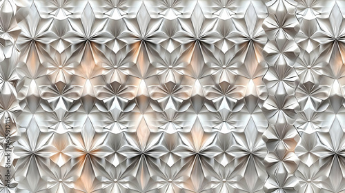 Geometric, repeating pattern of light gray,  folded paper-like shapes, creating a 3D effect.  Highlights and shadows give depth
