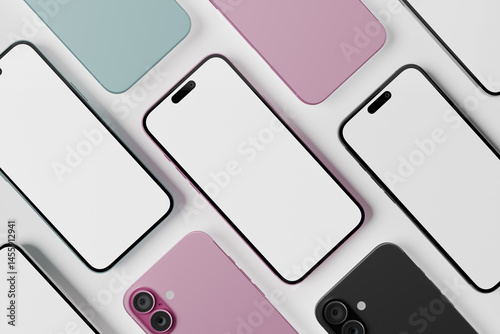 Modern smartphone mockups arranged on a white