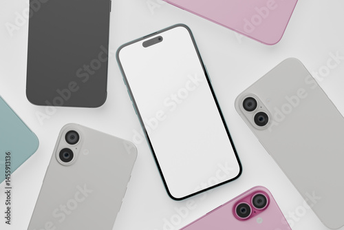 Arrangement of colorful smartphone mockup devices