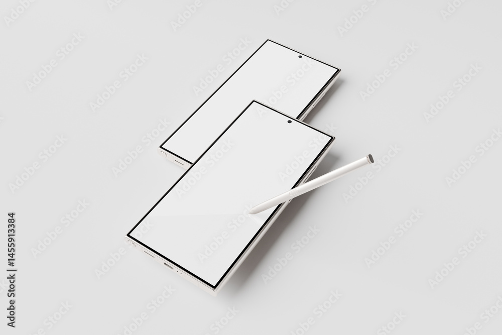Naklejka premium Two isolated smart devices with a stylus present.
