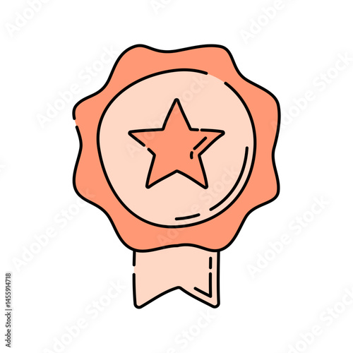 Badge Star Doodle style, ribbon with star, great for rewards, recognition, or achievement visuals in business contexts.
