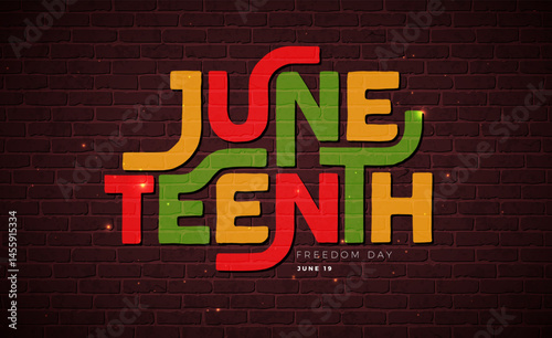 Juneteenth Freedom Day Design. African American June 19 Independence Day. Annual American Emancipation Holiday Vector Illustration with Colorful Typography Lettering and Brick Wall Background for