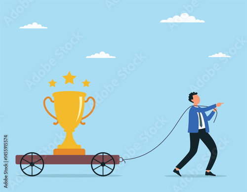 Vector illustration of businessman working hard and pulling for success
