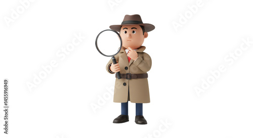 3D Cartoon Male Detective with Magnifying Glass