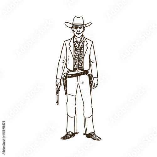Standing Cowboy Holding Rifle – Classic Wild West Pose Illustration

