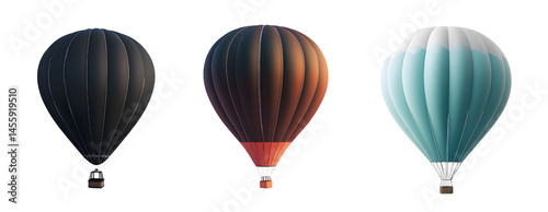 Three Colorful Hot Air Balloons in the Sky with Clear Background