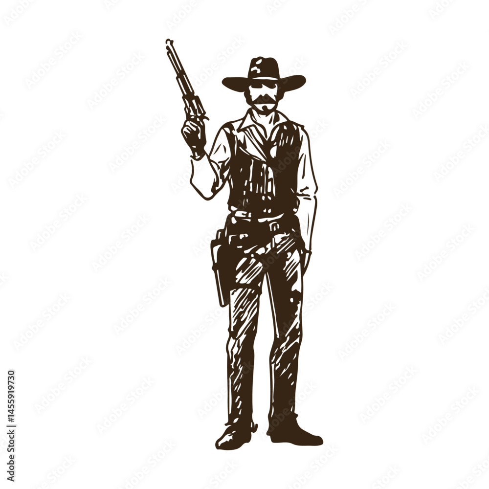 Rodeo Cowboy on Horseback with Cattle and Desert Horizon Vector Illustration Rodeo Cowboy on Horseback with Cattle and Desert Horizon Vector Illustration