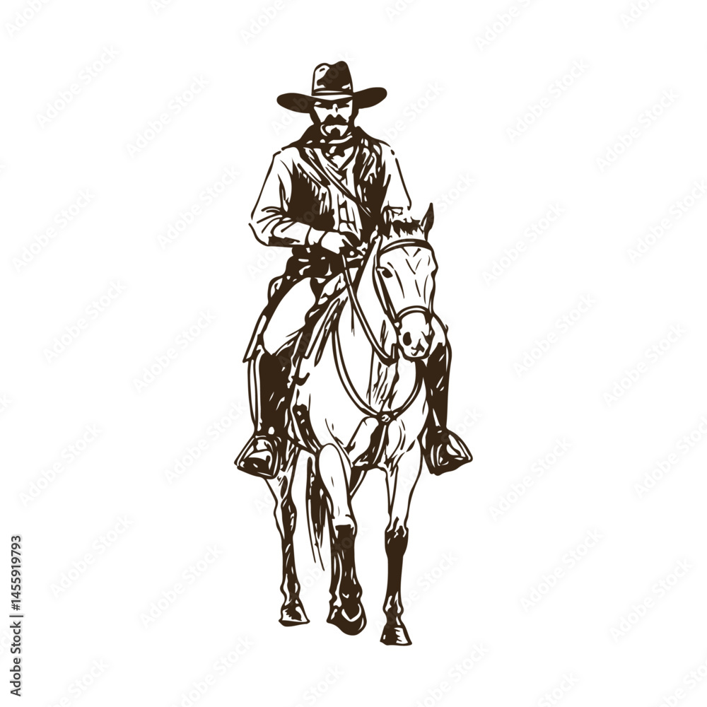 American Cowboy with Lasso in Desert Wilderness Vector Illustration American Cowboy with Lasso in Desert Wilderness Vector Illustration