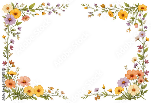 Vibrant Floral Border Frame PNG on Transparent Background,Floral Copy Space Design,Floral Border, loral nursery decor for greeting cards, invitations, wedding, birthday, baby shower and postcards