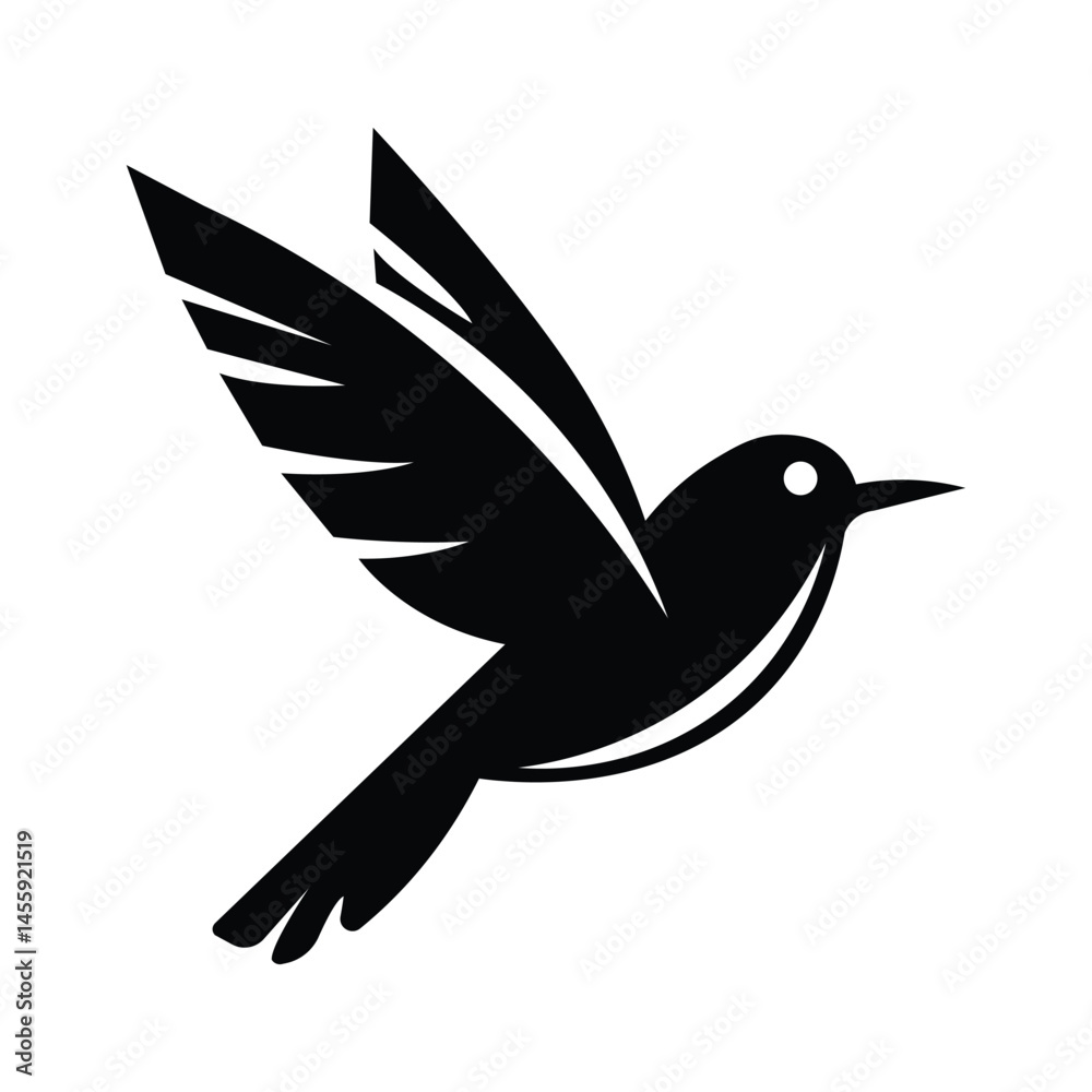 Obraz premium Black Flying Bird Silhouette Isolated on White Background Vector Illustration