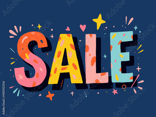SALE done in colorful, fun, handwritten way illustration
