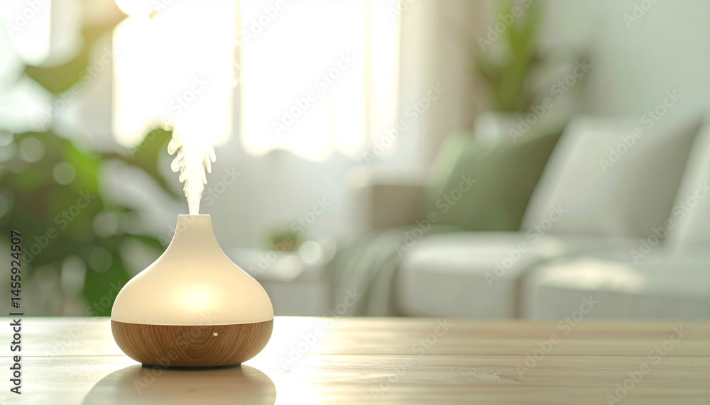 Aromatherapy Diffuser on Wooden Table – Minimalist Wellness Concept Aromatherapy Diffuser on Wooden Table – Minimalist Wellness Concept