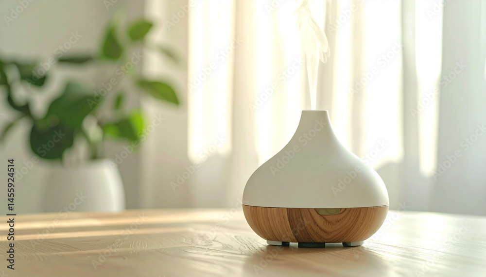Aromatherapy Diffuser on Wooden Table – Minimalist Wellness Concept Aromatherapy Diffuser on Wooden Table – Minimalist Wellness Concept