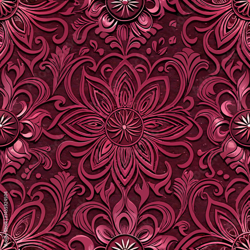 Ornate floral seamless pattern in rich maroon tones, seamless vector pattern  