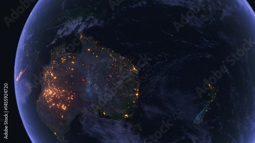 Planet Earth at Night. Oceania, Australia, New Zealand. View from Space Orbit. Night Globe