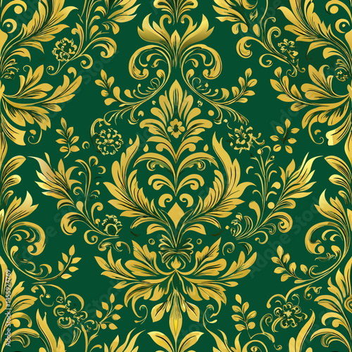 Elegant gold brocade pattern with intricate floral designs, seamless vector pattern  