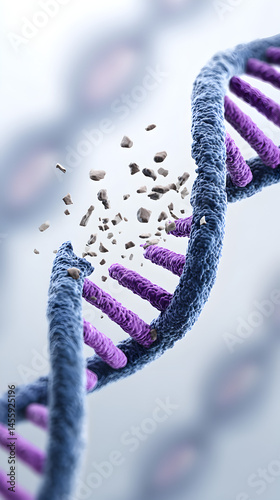 Digital 3d illustration of dna disruption in scientific genetic research