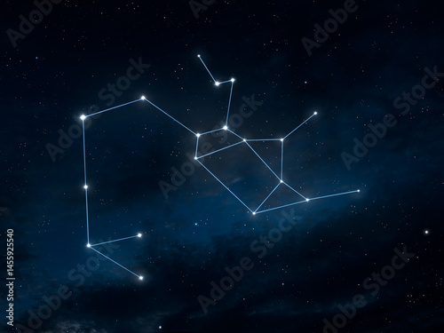 Sagittarius constellation in the night sky. Astrological image of the zodiac sign. Stars on a dark background.