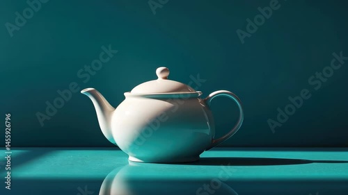 Elegant teapot casting shadows in sunlight on minimalist modern background