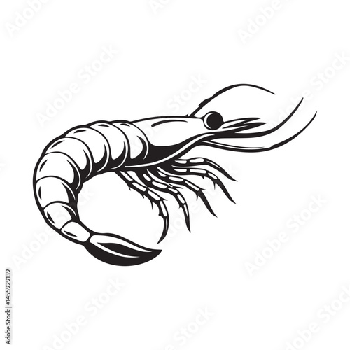 Shrimp sea animal silhouette black Vector artwork illustration eps 10
