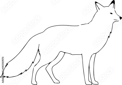 A monochrome illustration of a fox