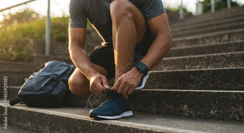 Man Tying Shoelaces Before Outdoor Workout