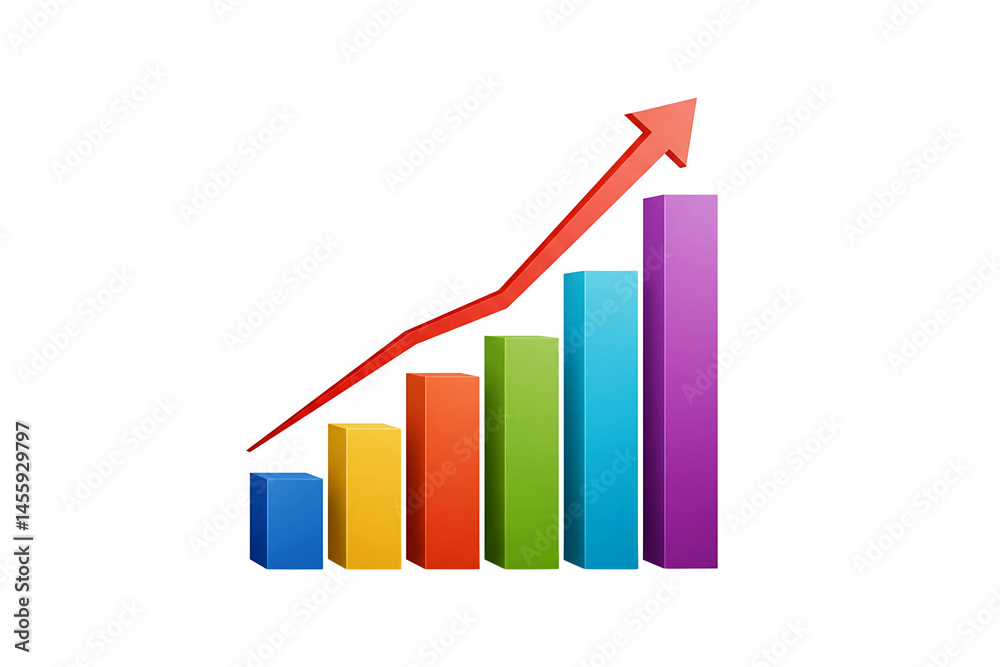 Colorful business graph with arrow isolated on transparent background png Colorful business graph with arrow isolated on transparent background png