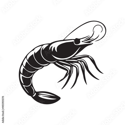 shrimp vector silhouette, shrimp icon. Sea Caridea animal. Prawn black silhouette. vector eps 10
