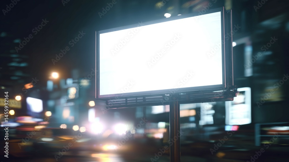 Fototapeta premium Blank billboard at night in a city street scene.